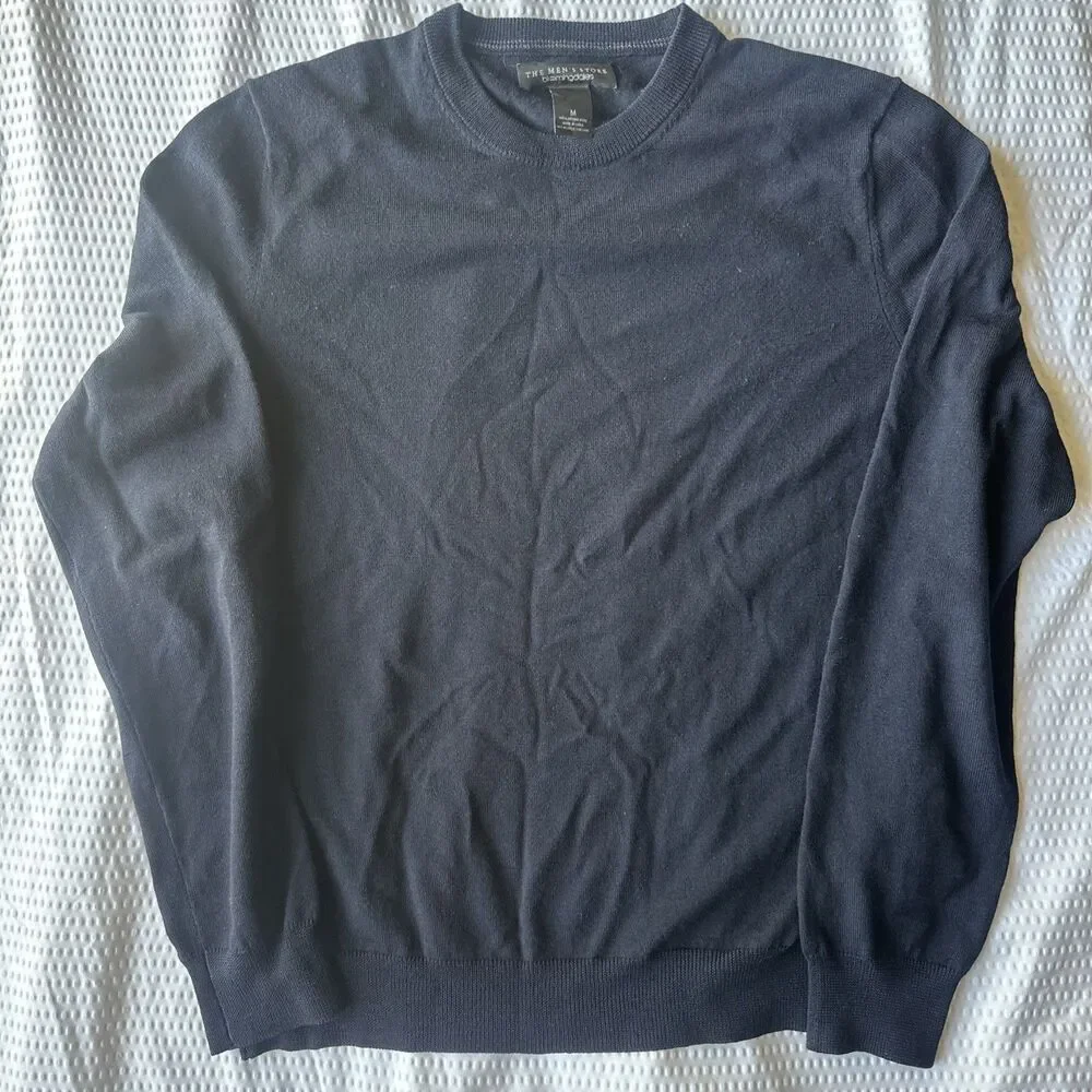 The Mens Store Bloomingdales Crewneck Sweater Mens M Navy Blue Merino Wool